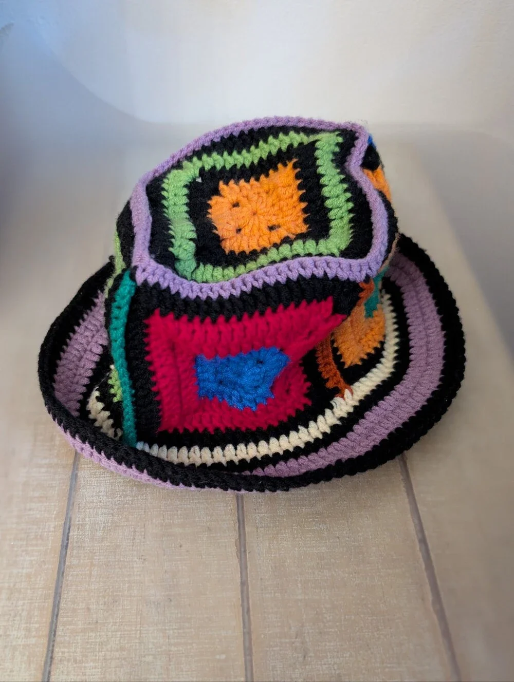 Multicolor Crochet Granny Square Bucket Hat